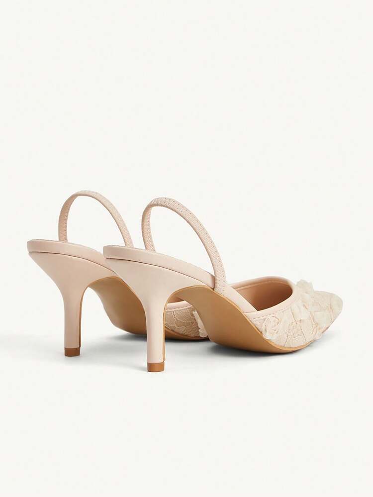 CUCCOO CHICEST New Summer Women's Pointy Toe Floral Embroidered Lace Mid Heel Elegant Romantic Mesh Lace Slip-On High Heels, Ideal For Formal Dress, Wedding, Party, Afternoon Tea, Date Night For Christmas Elegant Shoes Wedding Shoes Summer Shoes Bride Shoes