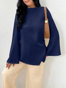 INAWLY Women's Elegant Commuting Mid-East Style Shirt For Daily Wear Fall Cloth For Women - Dusty Blue - View 3