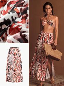 MOTF PREMIUM ALL OVER PRINT SPLIT THIGH COVER UP SKIRT - Multicolor - View 7