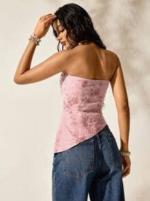 Easelle Áo thun mùa hè màu hồng lưới thêu sequin ngoài trời - Hồng - Xem 2