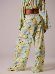 MUSERA Mid Rise Drawstring Waist Fruit Print Wide Leg Trousers Cover Up Summer Cute Vacation Holiday Festival Sexy Elegant Casual - Multicolor - View 4