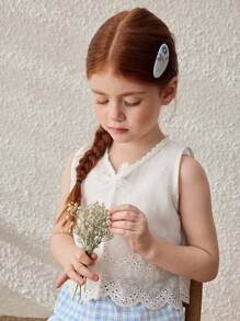 Blossori Young Girls' Countryside Style Embroidered Sleeveless White Cotton Blouse - White - View 5