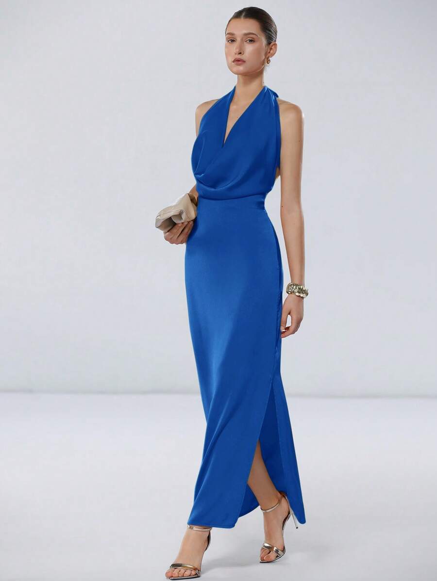 Aveloria Modichic 2025 Orange Satin High-End Design Minimalist Elegant Luxurious Vintage Loose Front Draped Backless Tie-Up Sexy Dress For Women