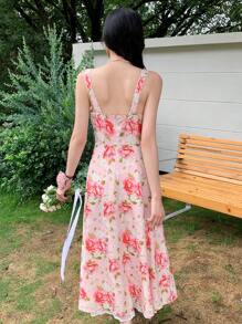 Breezaya Damen figurbetontes Kleid mit Knoten, Spitzenbesatz und Spaghettiträgern (zufälliger Schnitt)