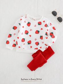 Cozy Pixies Baby Girl Valentine's Day Ladybug & Flower Pattern Knitted Soft Round Neck Long Sleeve Sweatshirt And Elastic Waist Leggings 2 Pieces Set