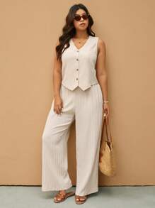 Elaquor 2 Pcs Plus Size Women Single-Breasted Vest And Pants Set, Summer,Business Casual Woman,Two Piece Set Women,Old Money Style Women