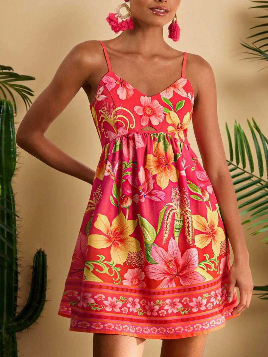 Travachic Woven Printed Slip Dress For Women,Summer Outfits For Women,Beachwear,Easter,Beach Outfits For Woman,Spring Break,Vacation Outfits Women,Concert Outfit Women,BOHO,Bohemia,Music Festival,Tropical Vacation Woman Clothes,Rose Red Tropical Fruit Print,Spring And Summer,4th Of July Outfits,Holiday Outfits - Hot Pink - View 1