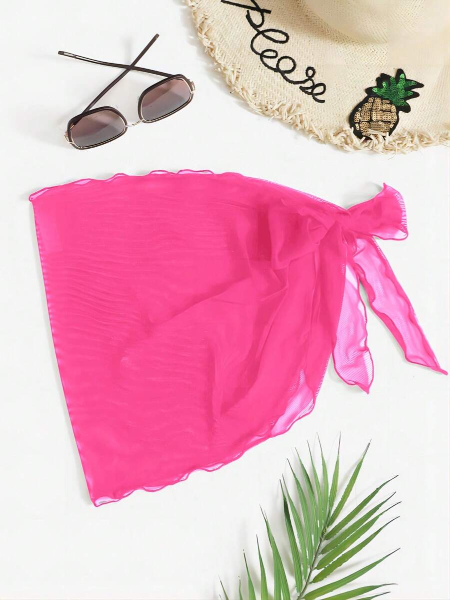 Swim Vcay Sheer Mesh Beach Cover Up Top For Summer Beach Vacation - Hot Pink - View 1