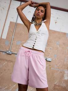 COUREZ Canottiera con lacci, top di lino estivo per donna, outfit estivi casual, abbigliamento da uscita, stile vintage Y2K