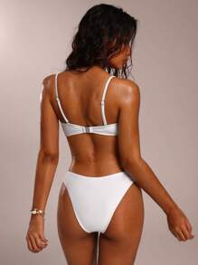 SHEIN Forever 21 Summer Women/Beach/Vacation/Cruise/Flower-Decorated White Bikini Two-Piece Set