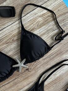 Swim SXY 3 件套女士性感沙滩装海星装饰三角形斑马动物印花系带比基尼套装性感简约比基尼度假泳衣。 - 黑與白 - 查看 7