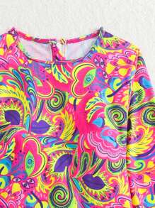 Swim SPRTY 1pc Women Modest Long Sleeve Abstract Print One-Piece Surfing Suit - Multicolor - View 7