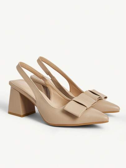 CUCCOO CHICEST Women's Fashion Apricot PU Leather Elegant Bow Pointed Toe Slip-On Chunky Heel Pumps, Suitable For Commute, Dates, Gatherings, Holidays, Parties, Weddings And More Occasions For Christmas Elegant Shoes Wedding Shoes