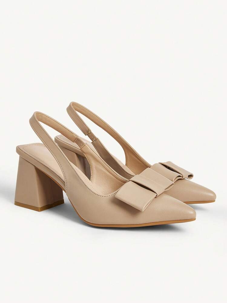 CUCCOO CHICEST Women's Fashion Apricot PU Leather Elegant Bow Pointed Toe Slip-On Chunky Heel Pumps, Suitable For Commute, Dates, Gatherings, Holidays, Parties, Weddings And More Occasions For Christmas Elegant Shoes Wedding Shoes Summer Shoes Bride Shoes