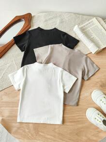 SHEIN Vintaside Kids 3pcs Baby Boy Solid Color Simple Short Sleeve T-Shirts, Black, White, Charcoal Gray, Fashion & Versatile, Suitable For Outdoor, Casual, Workout, Party And More Occasions Baby Clothes Unisex Unisex Baby Clothes