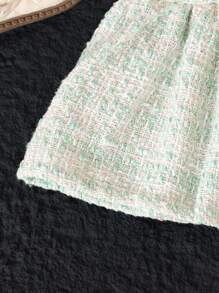 年轻女孩简约格子荷叶边下摆休闲日常连衣裙，春夏 - 薄荷綠 - 查看 8