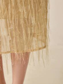 BizChic Woven Fabric Midi Skirt For Women Stylish Camel Fringe Design With Zipper - Camel - View 6