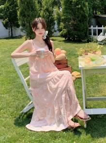 DAZY 女士纹理荷叶边下摆长裙，春夏季甜美风格