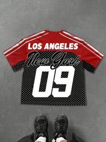 PAVTROS Manfinity Streetrush Manfinity Streetrush Men's Summer Slogan Striped Round Neck Short Sleeve Casual T-Shirt,Hip-Hop Street,Boy Friend Gifts,Streetwear Men,Graphic Tees Men - Multicolor - View 2