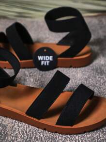 SHUZIA Wide Fit Elastic Double Strap Flat Sandals Mother's Day Present - Black - View 5