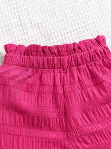 SHEIN Set de 2 piezas para niñas que incluye: Suéter de punto recogido + Pantalones cortos sueltos de tejido sólido + Bolso de asa diagonal