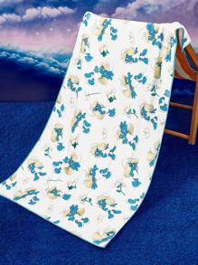 The Smurfs X SHEIN Cute Printed Bath Sheet, Beach Towel, Extra-Large Size, Absorbent And Quick-Drying, Soft And Comfortable