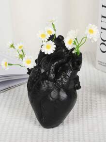 ROMWE Goth 1 件哥特式黑色心形装饰花瓶，独特的桌面装饰，哥特式礼物创意，时尚家居装饰，拍摄道具，桌面中心装饰，家居装饰，花园 - 黑色 - 查看 1