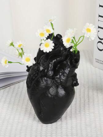 Goth 1 pieza Jarrón de decoración de corazón negro gótico, decoración de escritorio única, idea de regalo gótico, acento de hogar con estilo, utilería para fotografía, centropieza para mesa, decoración del hogar, jardín