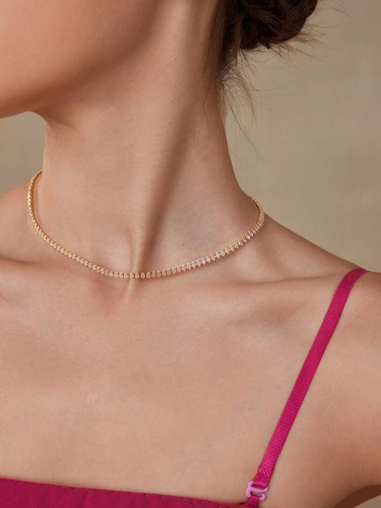 SILVER PLATED FULL CUBIC ZIRCONIA CRYSTAL TENNIS CHAIN