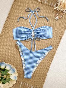 Swim Mod 2pcs/Set Summer Fashion Reversible Sexy Bikini Set - Multicolor - View 8