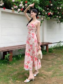 Breezaya Damen figurbetontes Kleid mit Knoten, Spitzenbesatz und Spaghettiträgern (zufälliger Schnitt)