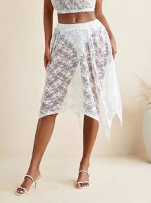 Oxana Handkerchief Hem Full White Lace Transparent Sexy Women Skirt Boho Summer Holiday Beach