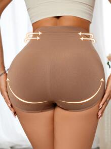 SHEIN 1 件女士无缝高弹力收腹塑身紧身裤 - 咖啡棕 - 查看 1