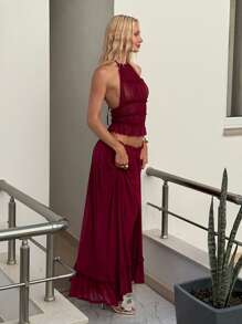 SHEIN ICON Women Two Pieces Outfits For Daily Wear - Burgundy - View 5