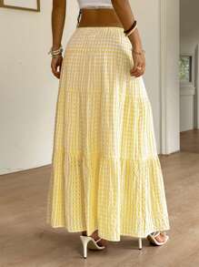 SHEIN EZwear Falda a cuadros amarilla, adecuada para usar en vacaciones, verano - Mostaza Amarilla - Ver 2