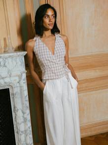 lacRébo Classic All White Linen Blend Wide Leg Tailored Trouser For Autumn Old Money Style Business Casual Woman Teacher Spring Summer - Khaki - View 4