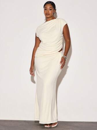 SHEIN X Phaith Montoya MUSERA Gonna lunga, casual, con vita arricciata regolabile e morbida, elastica, adatta alle taglie grandi, per primavera, ragazza carina e casual, estiva