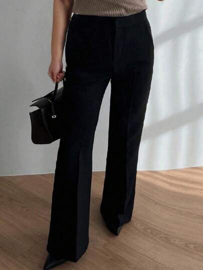 DAZY Plus Size Solid Color Loose Straight Leg Casual Black Pants, All Season Long Style Business Casual Woman Pants,Women Dress Pants Fall