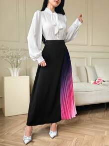 Modelyn 时尚渐变褶裥拼接设计半身裙 - 彩色 - 查看 5