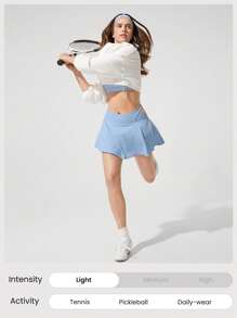 GLOWMODE Quick-Dry Made To Move Lightweight Quick Dry Crossover Waist Asymmetrical Pleated Skirt Low- Mpact Tennis Pickleball Studio Daily Casual Wear - Baby Blue - View 6
