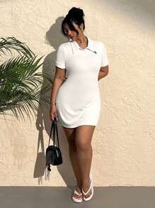 SHEIN EZwear 大码经典白色高领连衣裙，夏季 - 白色 - 查看 4