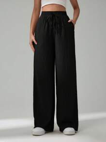 SHEIN Tall Pantaloni casual larghi da donna a vita alta, di colore unico, con cintura