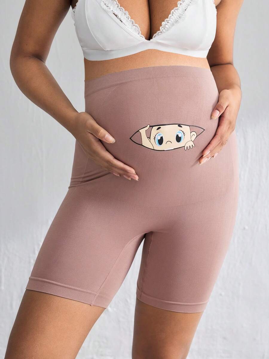 Moonlight&Mama 1 pieza Pantaleta de maternidad de estampado lindo sin costuras - Rosa vieja - Ver 1