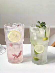 1PC Ly thủy tinh pha chế cocktail vân dọc, Cốc cà phê trong suốt đơn giản, Cốc đựng đồ uống lạnh tại nhà, Cốc đựng sữa, Cốc đựng nước ép, Cốc đựng kem - Đồ dùng nhà bếp, Quán cà phê, Nhà hàng - Trong sáng - Xem 4