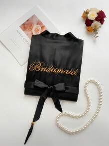 1 件女士春夏婚礼伴娘睡衣黑色睡衣，新娘礼服，闺蜜派对刺绣浴袍新娘浴袍婚礼派对用品户外婚礼节日派对用品，春季 - 黑色 - 查看 2