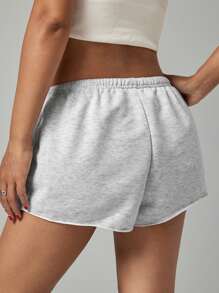 SHEIN PETITE Women's Solid Color Elastic Waist Loose Casual Shorts,Micro Shorts
