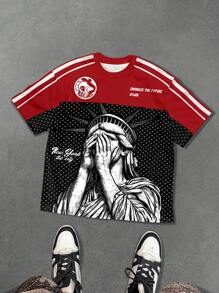 PAVTROS Manfinity Streetrush Manfinity Streetrush Men's Summer Slogan Striped Round Neck Short Sleeve Casual T-Shirt,Hip-Hop Street,Boy Friend Gifts,Streetwear Men,Graphic Tees Men - Multicolor - View 5