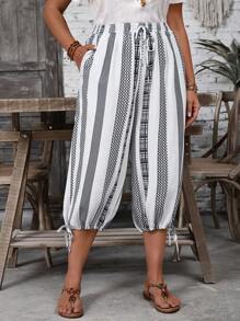 EMERY ROSE 大码几何图案抽绳休闲裤，夏季 - 彩色 - 查看 3