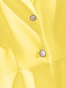 SHEIN Clasi 2pcs Women's Elegant Solid Color Button Ruffle Hem Short Sleeve Top And Pants Suit Sets - Yellow - View 6