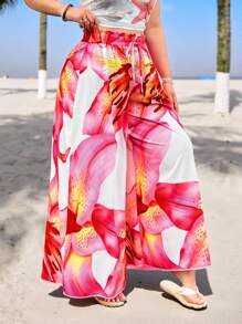 SHEIN EZwear Quần dài mùa hè in hoa dáng rộng cỡ lớn - Nhiều màu - Xem 4